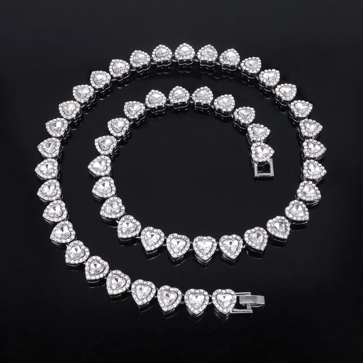 Yupsk 45CM/20CM Shiny Heart Rhinestone Hip Hop Rock Tennis Chain Bracelet Necklace for Women Men Trendy Jewelry Set Gift