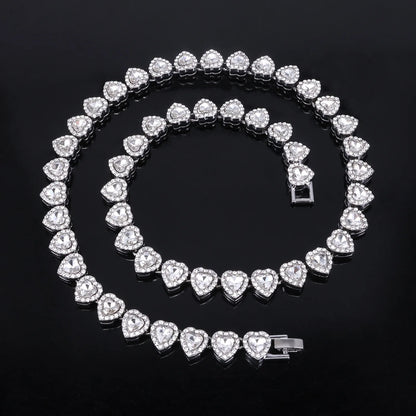 Yupsk 45CM/20CM Shiny Heart Rhinestone Hip Hop Rock Tennis Chain Bracelet Necklace for Women Men Trendy Jewelry Set Gift