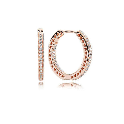 Rose Gold Color 925 Silver Sterling Flower Stud Earrings, Fit Women's Festival Christmas Charm Jewelry Gifts