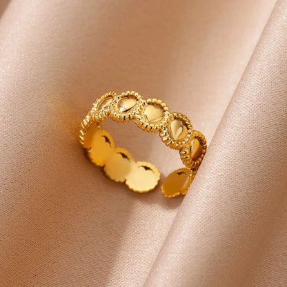 Zircon Heart Rings For Women Stainless Steel Gold Color Adjustable Open Finger Ring Wedding Aesthetic Jewelry Gift 2024