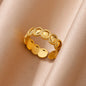 Zircon Heart Rings For Women Stainless Steel Gold Color Adjustable Open Finger Ring Wedding Aesthetic Jewelry Gift 2024