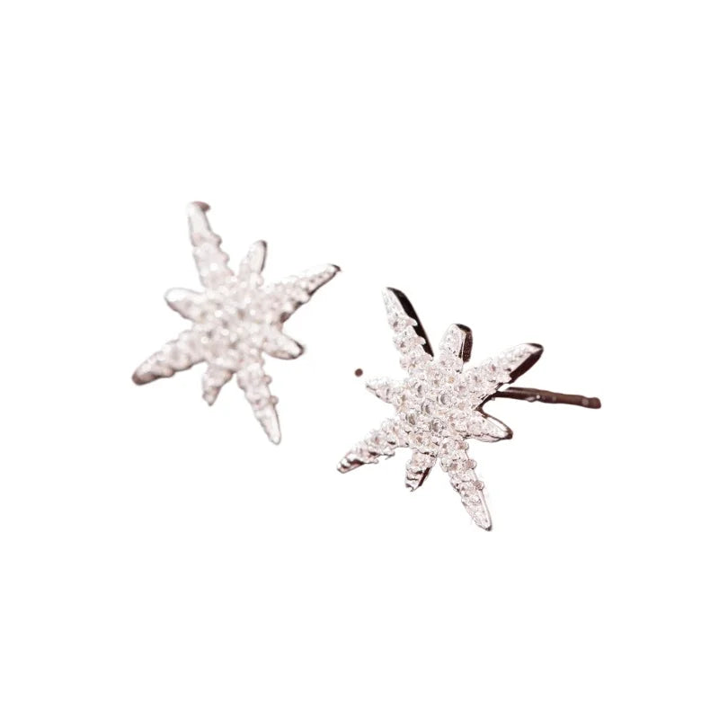1pair Six Pointed Star Earrings Copper Material Versatile Trend Women's Stud Earrings Wedding Valentine's Day Birthday jewelry