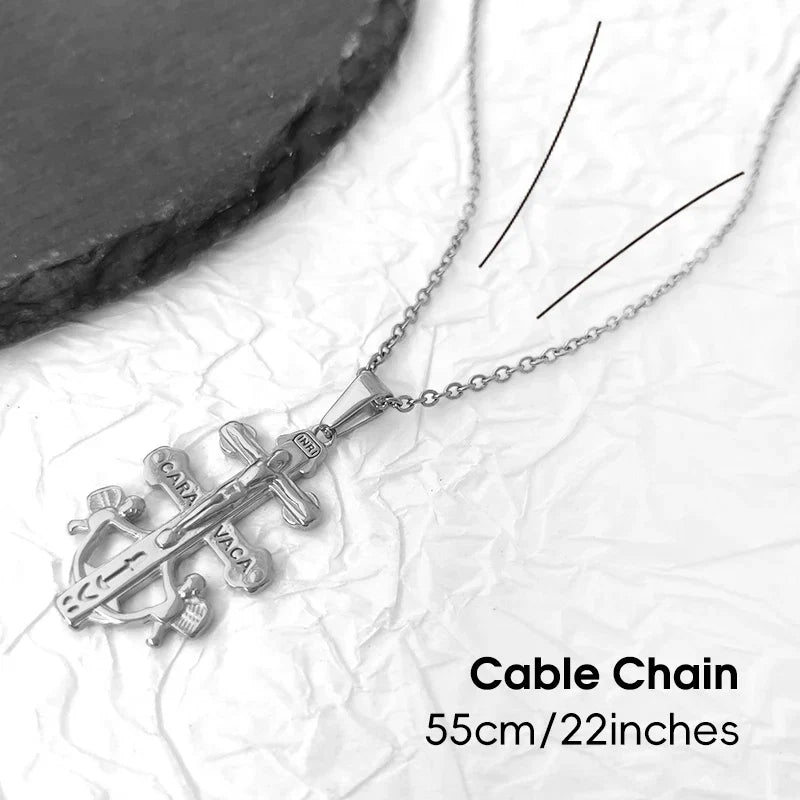 Caravaca De La Cruz Crucifix Pendant Christian Angels and Christ in Relief Stainless Steel Caravaca Cross Charms DIY Accessories