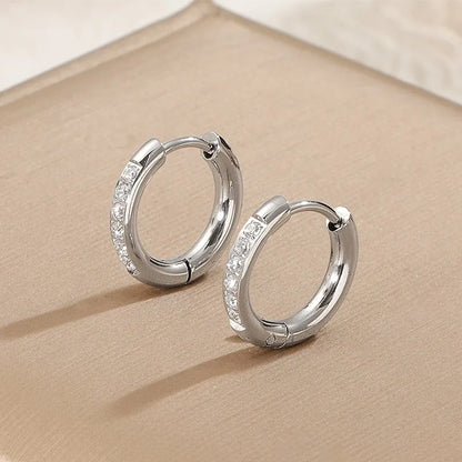 Stainless Steel Pave CZ Huggie Hoop Earrings for Women Men