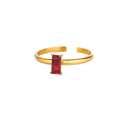 Stainless Steel Birthstone Rings For Women Gold Color Zircon Birthstone Opening Ring Minimalist Christmas Birthday Jewelry Gift
