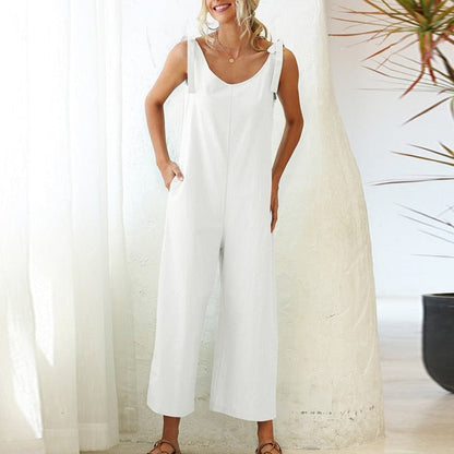 Women's Overalls 2022 Wide Leg Jumpsuit for Women Summer Cotton Backless Romper