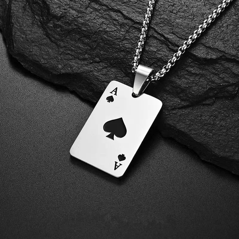 1Pcs Creative Poker Card Necklace Pendant Spades Heart Ace Trendy Hip Hop West Coast Necklace Pendant Daily Accessories