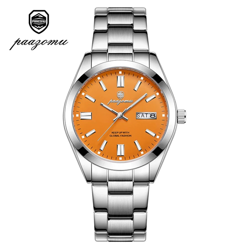 PAAZOMU Top Luxury Man Watch Waterproof Stainless Steel Men Wristwatch Luminous Date Week Fashion Business Quartz Men's Watches