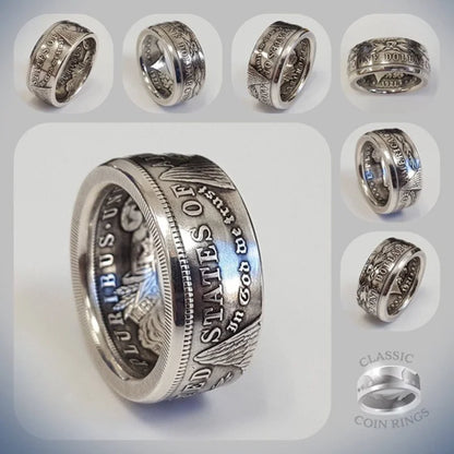 S925 Sterling Silver Ring | Thai Silver Vintage National Emblem Motto Ring for Men