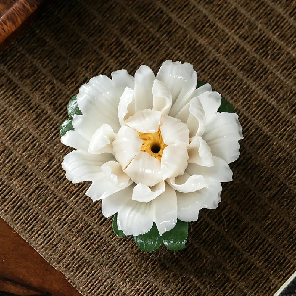 Peony Flower Incense Holder | Decorative Ceramic Incense Burner