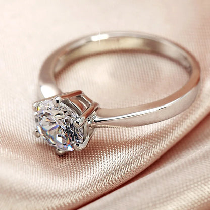 925 Sterling Silver Six Claw Cubic Zirconia Wedding Ring for Women Simple Elegant Engagement Proposal Rings Gift Fashion Jewelry