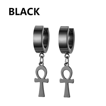 Vintage Punk Stainless Steel Stud Earrings for Men Women | 1 Pair Black Earrings Set