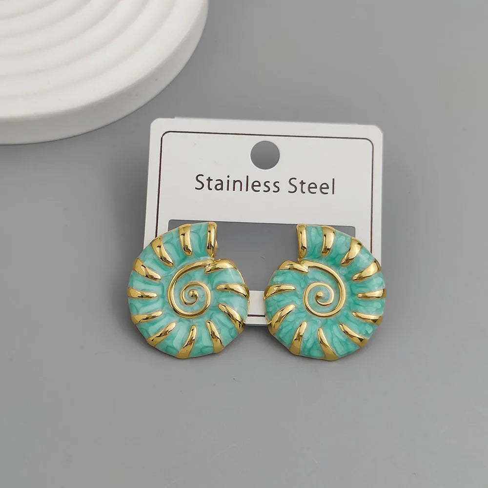 Creative Conch Colored Enamel Stainless Steel Earrings, Waterproof and No Rust-Rusting Women's Earrings, Party Jewelry
