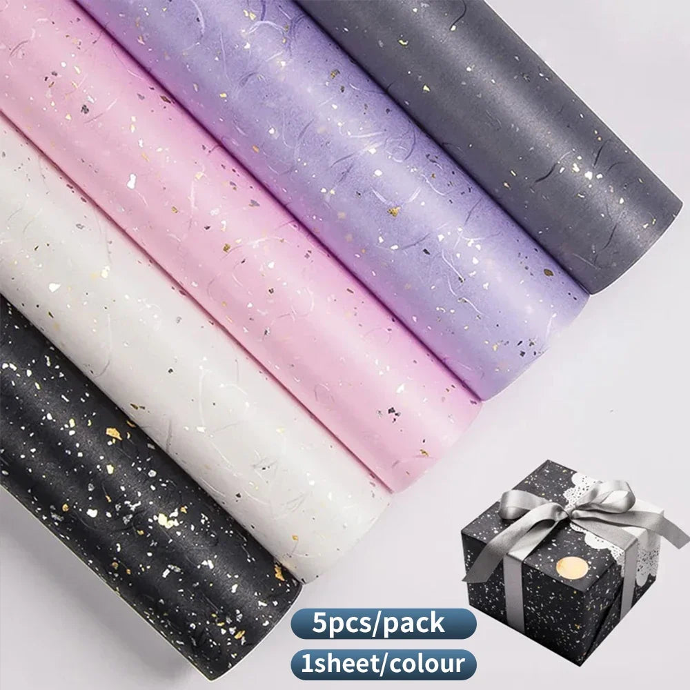 Floral Wrapping Paper Set | 5 Sheets with Gold and Silver Sparkles