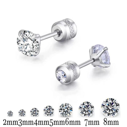 Stainless Steel Titanium Stud Earrings | 4 Color CZ Crystal Screw Back Earrings for Women