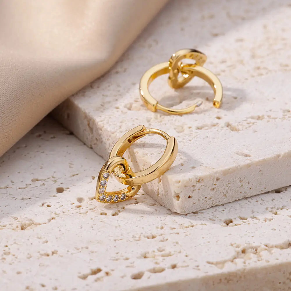 Zircon Heart Pendientes Earring For Women Stainless Steel Gold Color Piercing Earring 2025 Trend Jewelry aretes Accesorios mujer