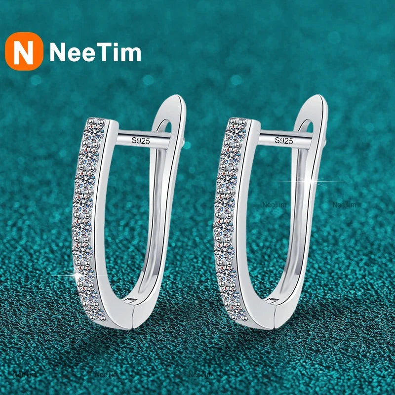NeeTim Full Moissanite Hoop Earrings 925 Sterling Silver Lab Diamond Sparkling Earring for Women Party Wedding Designer Earrings