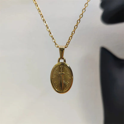 Fashion Punk 18K Gold PVD Plated Jewelry Sword Pendant Necklace Charms Necklace For Men Women Trendy Link Chain Jewelry