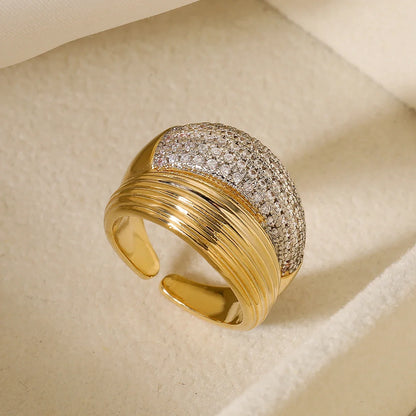 NEWBUY Luxury AAA Cubic Zirconia Pave Setting Copper Wedding Jewelry Delicate Geometric Open Rings For Elegant Women