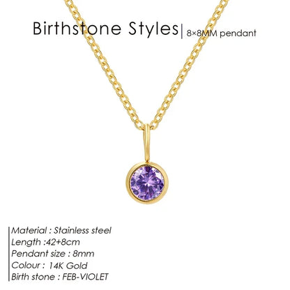 Birthstone Necklace for Woman Stainless Steel 12 Constellation DIY Colourful Zirconia Pendat Birthday Gift Jewelry Wholesale