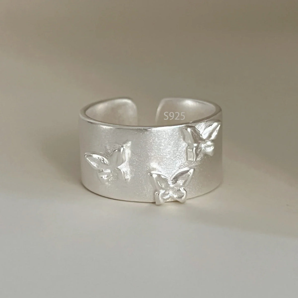 925 Sterling Silver Frosting Geometry Ring | Textured Wide Band for Women