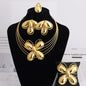 Dubai Luxury Jewellery 4PC Women's Fashion Trendy Flower Earrings Pendant Necklace Bracelet Set Gold-Plated Jewellry Party Gifts