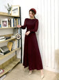 O-neck Long Sleeve A-line Dress Office Lady  Pleated Maxi Dress