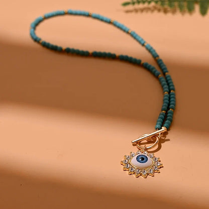 4mm Colorful Stone Choker Necklace for Women | Round Evil Charm Pendant