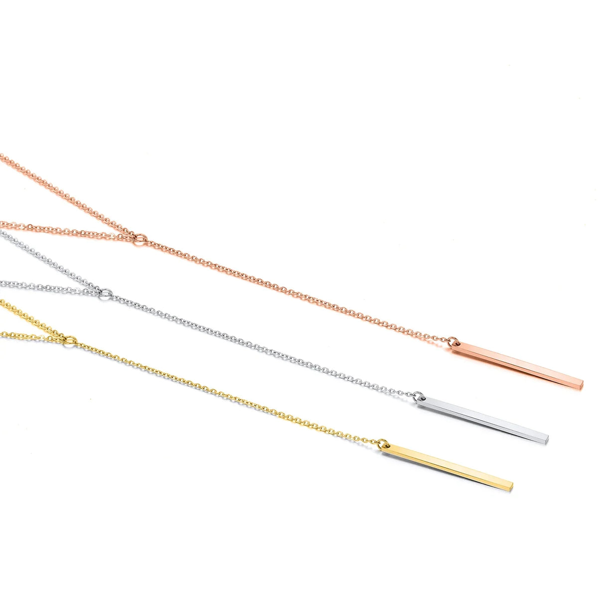 Women Fashion Stainless Steel Minimalist Long Bar Pendant Necklace Gold Silver Clavicle Chain Waterproof Everyday Wear Hot Sale