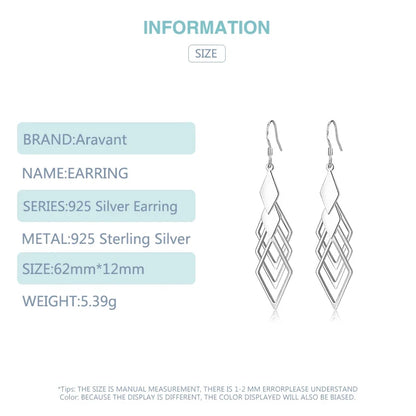 Aravant 925 Silver Hollow Geometric Long Drop Earrings For Women Fashion Jewelry