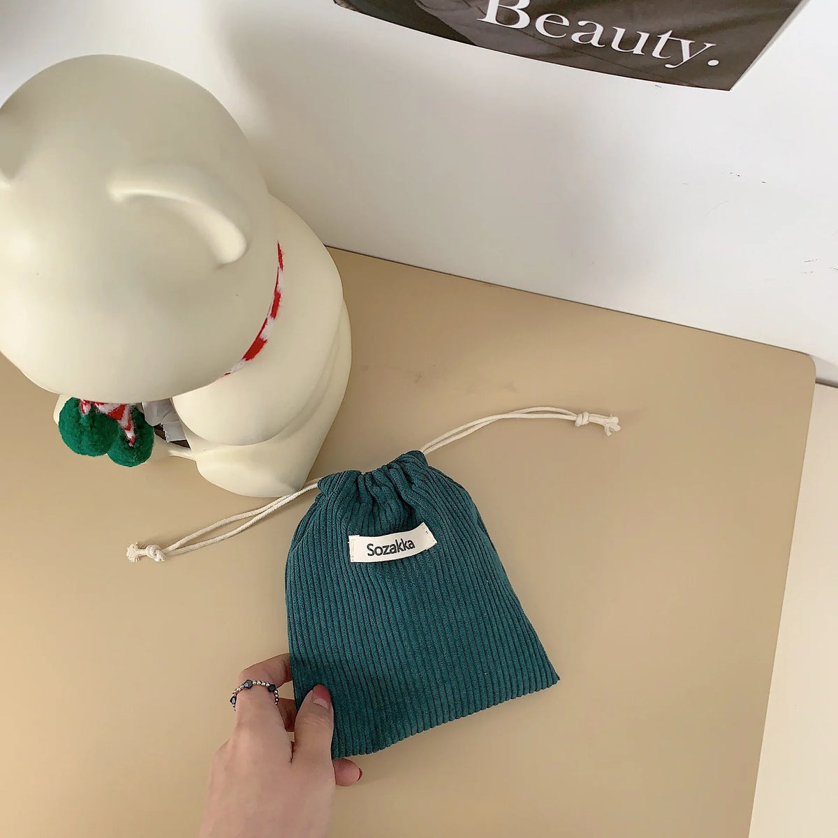Corduroy Drawstring Pouch | Versatile Storage Bag for Jewelry, Cosmetics, and Small Essentials