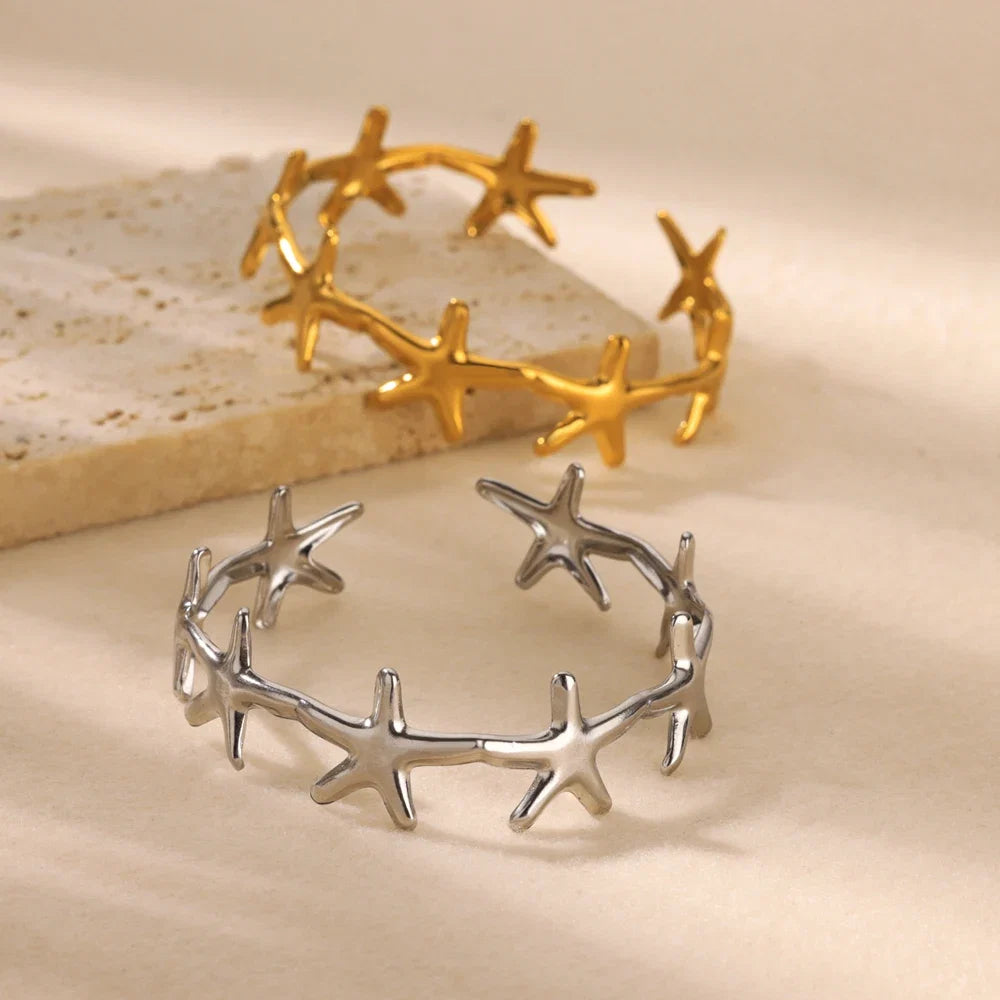 Minimalist Starfish Bangles For Women Lucky Stainless Steel Cuff Bracelets 2024 Trend Female Charm Jewelry Wrist Accessories BFF