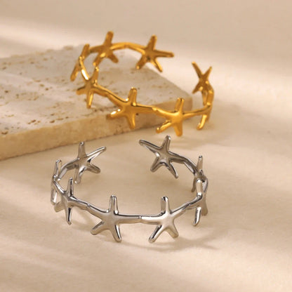 Minimalist Starfish Bangles For Women Lucky Stainless Steel Cuff Bracelets 2024 Trend Female Charm Jewelry Wrist Accessories BFF