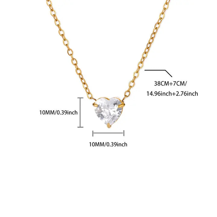 Stainless Steel Birthstone Pendant Necklace for Women Fashion Heart Crystal Zircon Charm Clavicle Chain Birthday Party Jewelry