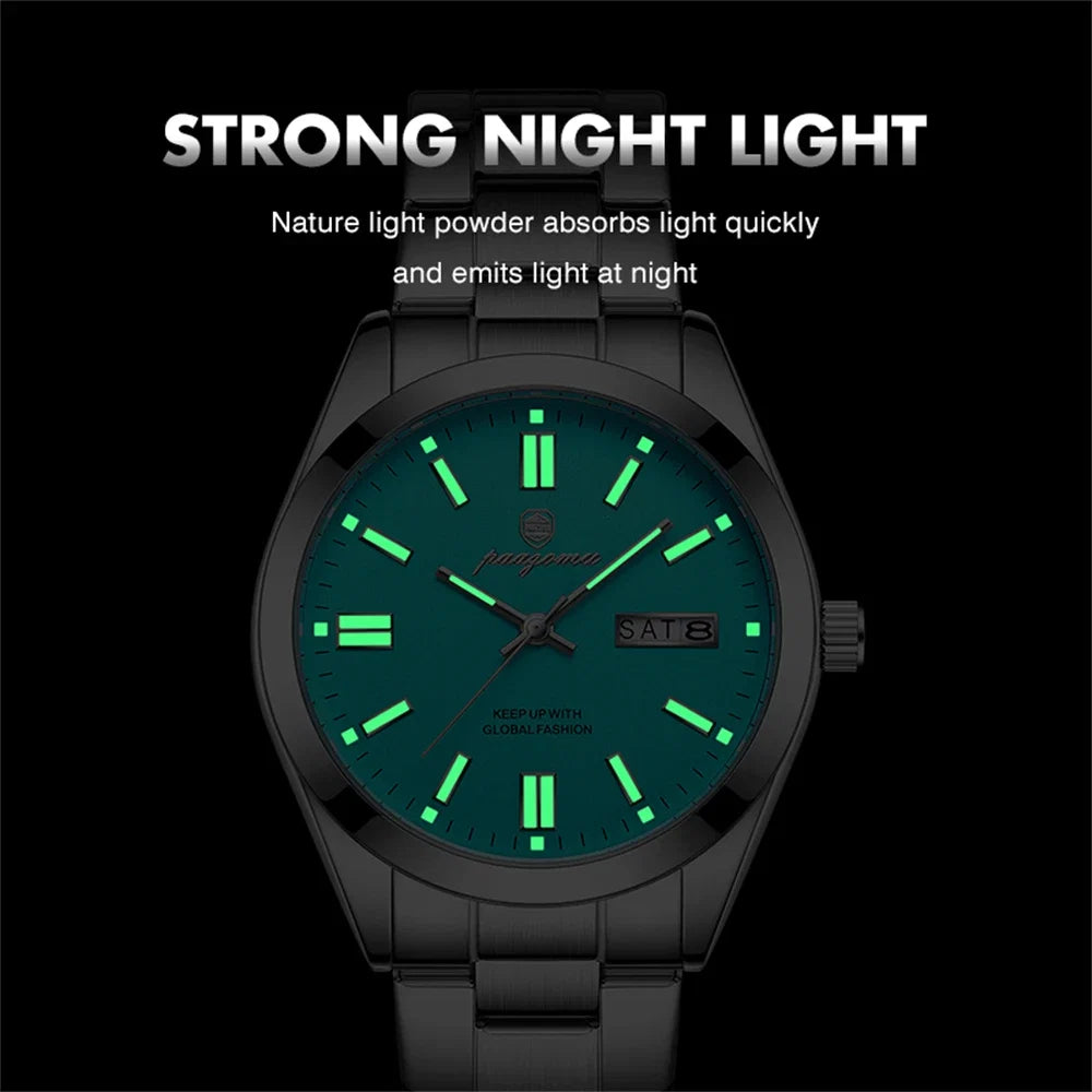 PAAZOMU Top Luxury Man Watch Waterproof Stainless Steel Men Wristwatch Luminous Date Week Fashion Business Quartz Men's Watches