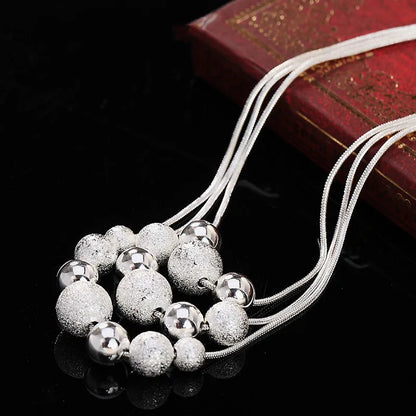 URBABY 925 Sterling Silver 18-inch Frosted Beads Pendant Earrings Necklace for Woman Fashion Jewelry Set Wedding Gift