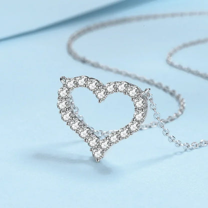 NeeTim D Color Moissanite Necklace Heart Pendant 925 Sterling Silver White Gold Plated Chain Fine Neck Chain for Women Wholesale