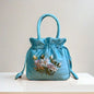 Small Embroidered Flower Bucket Bag | Women's Top Handle Drawstring Purse