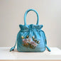 ZTBBAO Embroidered Flower Bucket Bag | Small Top Handle Handbag for Women