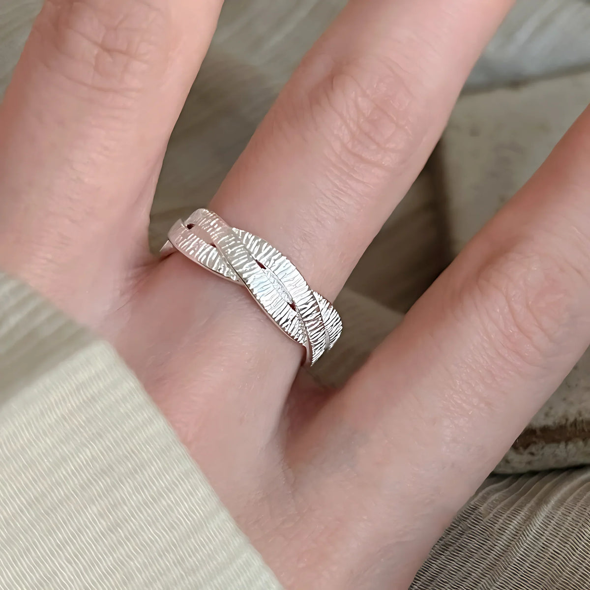 925 Sterling Silver Frosting Geometry Ring | Textured Wide Band for Women