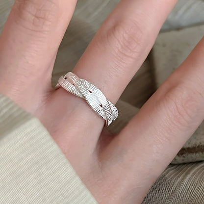 925 Sterling Silver Frosting Geometry Ring | Textured Wide Band for Women