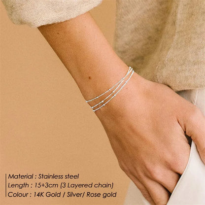 Simple Female Ball Chain Bracelet Jewelry New Layered Thin Beads Chain Bracelet For Women Leg 316L Stainless Steel Chain