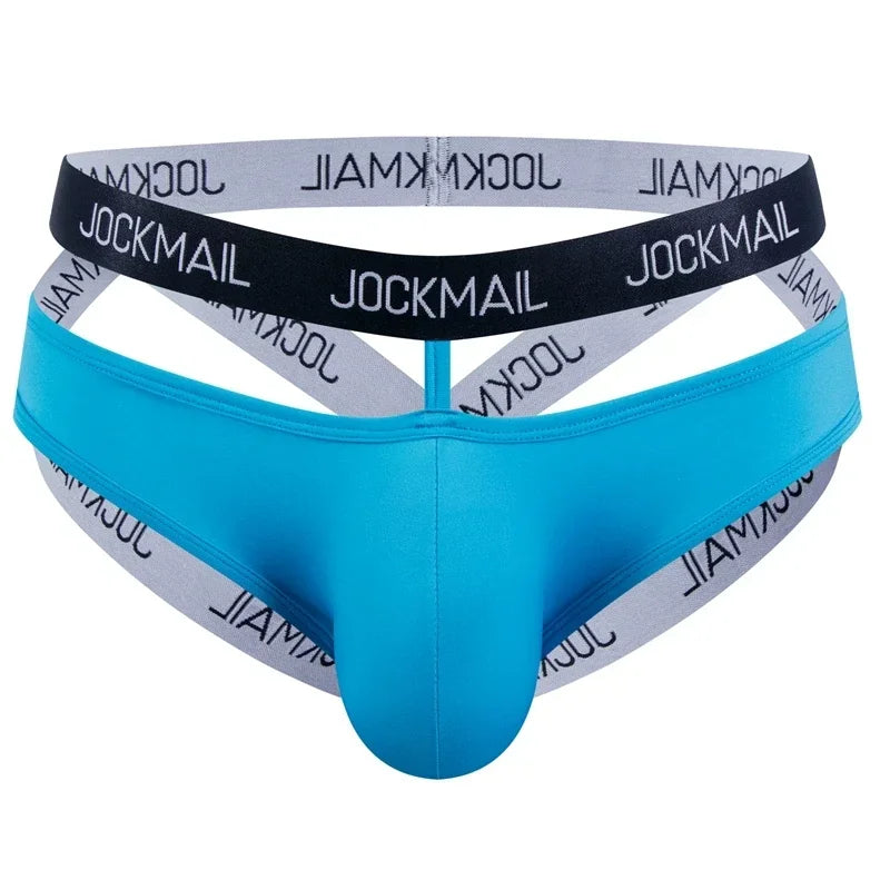Jockmail Ice Silk Jockstrap Men Underwear Sexy Harness Thong G String Leg Ring Bondage Lingerie Hombre Strap Panties T-back