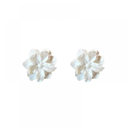 White Flower Stud Earrings for Women Folded Acrylic Side Charming Sweet Floral Girls Earrings Japanese Style Ear Jewelry