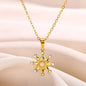 Stainless Steel Sun Sunflower Pendant Necklace For Women Gold Color Round Charm Clavicle Chain Necklaces Fashion Jewelry Gift
