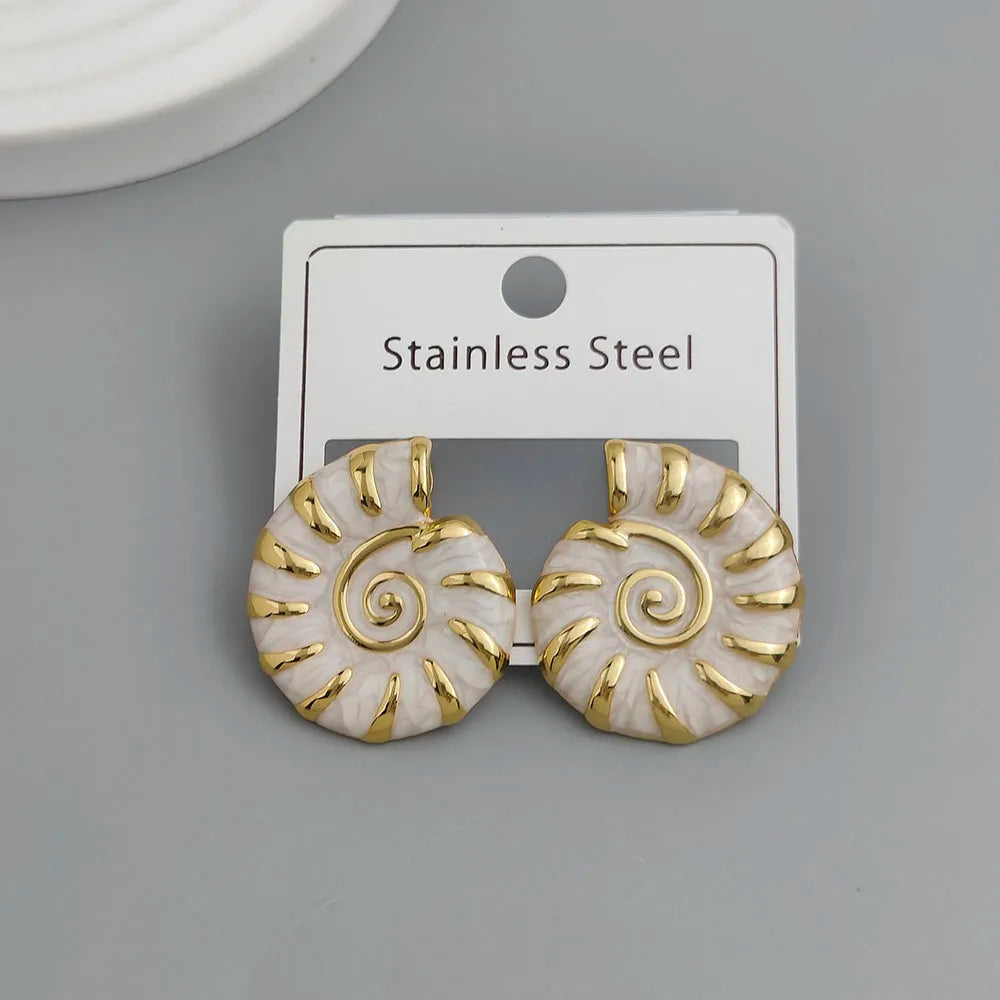 Creative Conch Colored Enamel Stainless Steel Earrings, Waterproof and No Rust-Rusting Women's Earrings, Party Jewelry