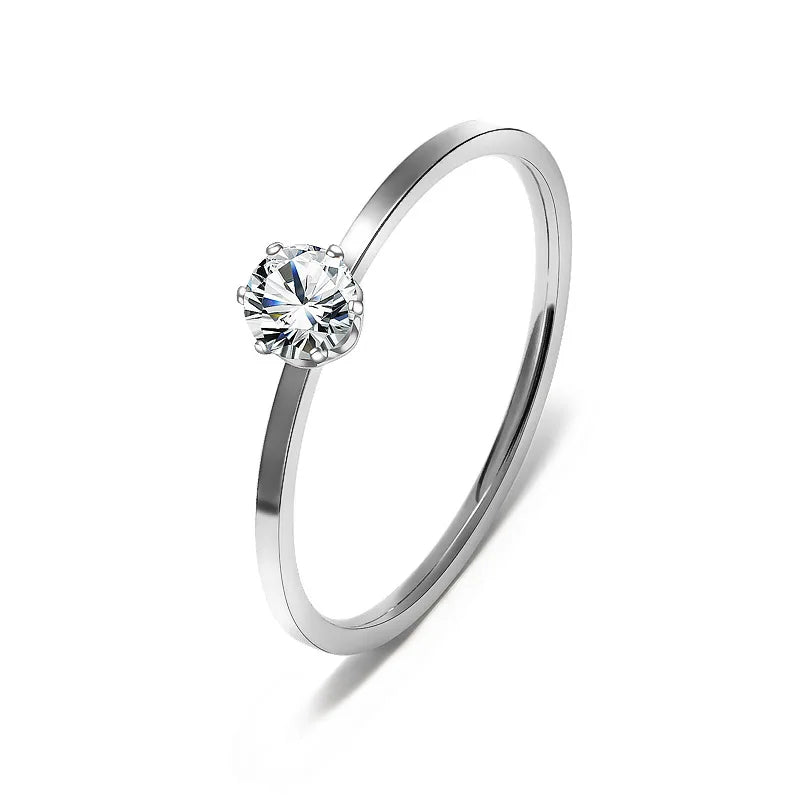 Stainless Steel Single CZ Ring Simple 1mm Thin Wedding Band for Women Girl Size 3-10