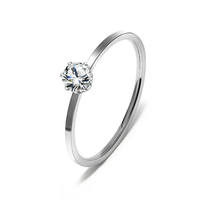 Stainless Steel Single CZ Ring Simple 1mm Thin Wedding Band for Women Girl Size 3-10