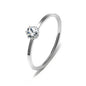Stainless Steel Single CZ Ring Simple 1mm Thin Wedding Band for Women Girl Size 3-10