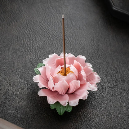 Peony Flower Incense Holder | Decorative Ceramic Incense Burner